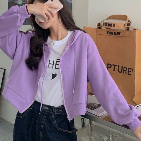 «TREND» Jaket Wanita - croope hoodie zipper lilac new