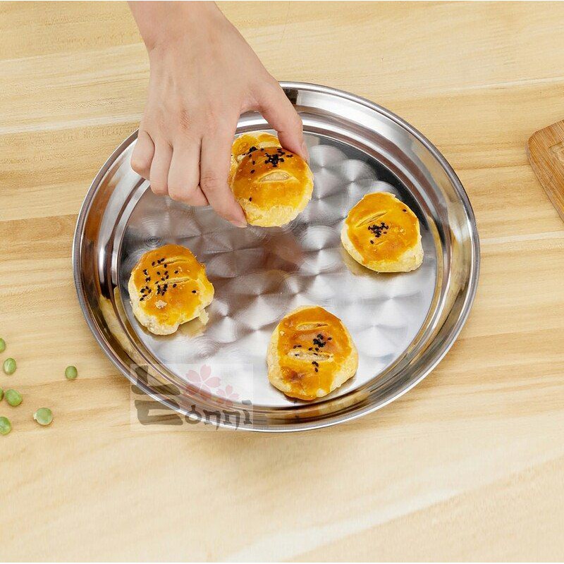 30-60cm Nampan bulat stainless murah impor wadah tumpeng kue kukus tebal polos alat dapur-5