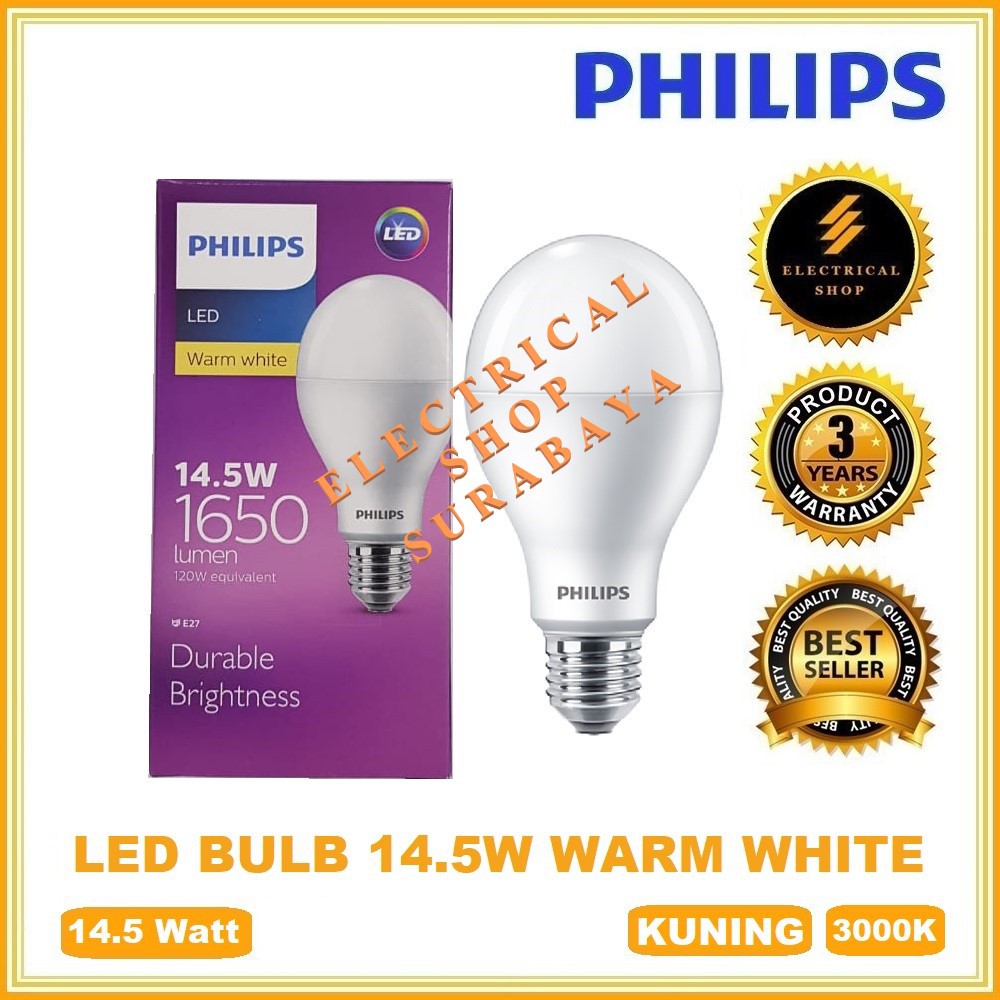 PHILIPS LAMPU LED BULB 14.5W 14,5W / 14 WATT KUNING (3 TAHUN &amp; HARGA GROSIR) LEDBULB 14.5 WARM WHITE