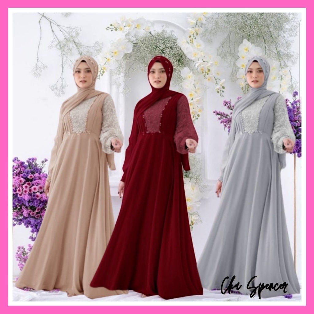 Baju Gamis Syari Maxi Dress Longdress Brukat Wanita Remaja Modern Pesta Kondangan Mewah Elegan Korea