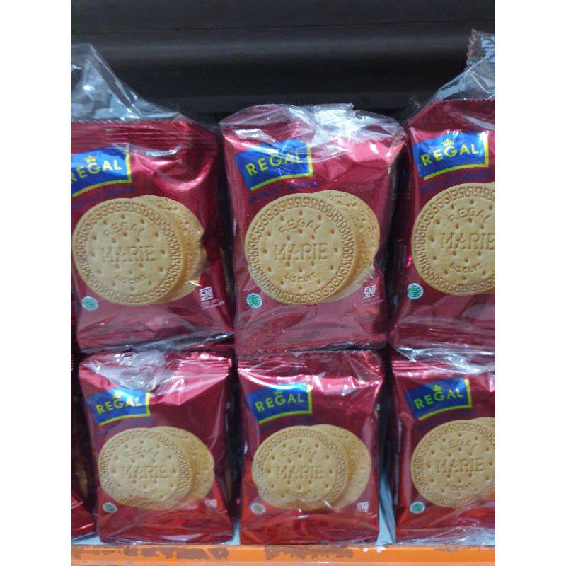 

BISKUIT MARIE REGAL RENTENG 1 PACK ISI 10 x 12gr mari