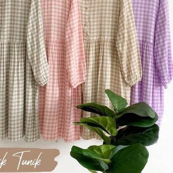 ♂ [ARFA STYLE] GIMIK TUNIK LD 110 - Atasan Wanita Motif Kotak Warna Lilac - MURAH/Bisa ←