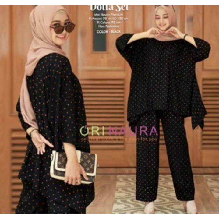 Setelan Wanita CP Waka Bumble Set Motif Cincin Polka Ori Naura Size Jumbo Busui Daster Setelan Jumbo