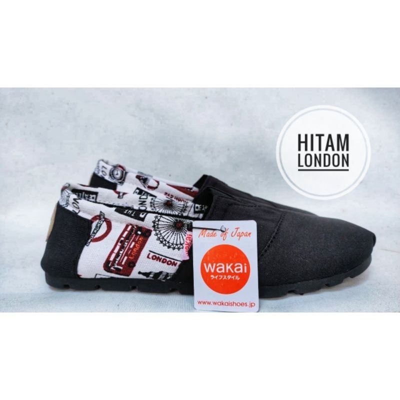 Slip on WKai pria dan wanita motif london hitam termurah