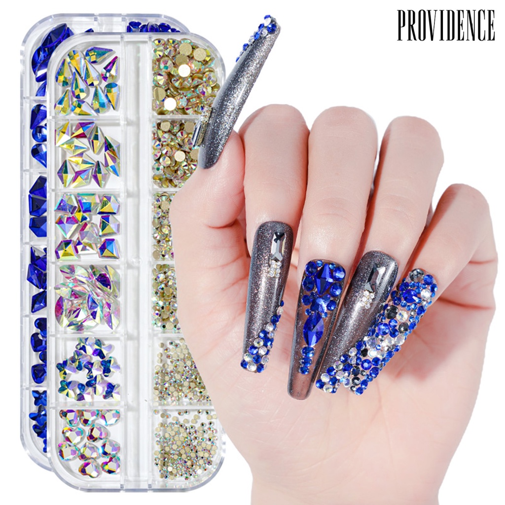 Providence 12Grids/Box Nail Art Rhinestone Flat Back Non-Drop Lightweight Mixed Colorful AB Nail Art Glitter Decorations for Manicure
