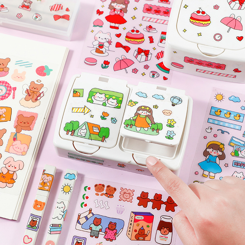 imoda 6 lembar / pack PVC Stiker Kartun Lucu DIY Scrapbooking Dekorasi Stiker Stasioner-4