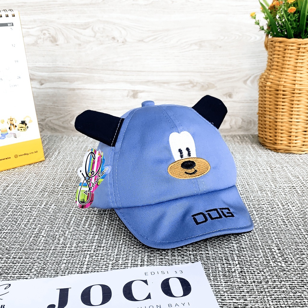 Jocoproduction - Topi Fashon Baby Hat Doggie Cute Anak Bayi Laki-laki & Perempuan Unisex Bordir-PET Dog - BiruMuda