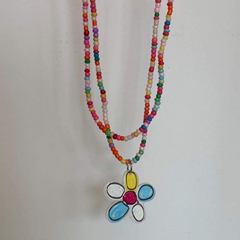 Kalung Rantai Klavikula Desain Bunga Warna-Warni Gaya Retro Harajuku Untuk Aksesoris