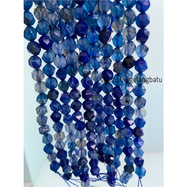 batu faceted hexagon 8mm giok biru natural cina bahan aksesoris akik