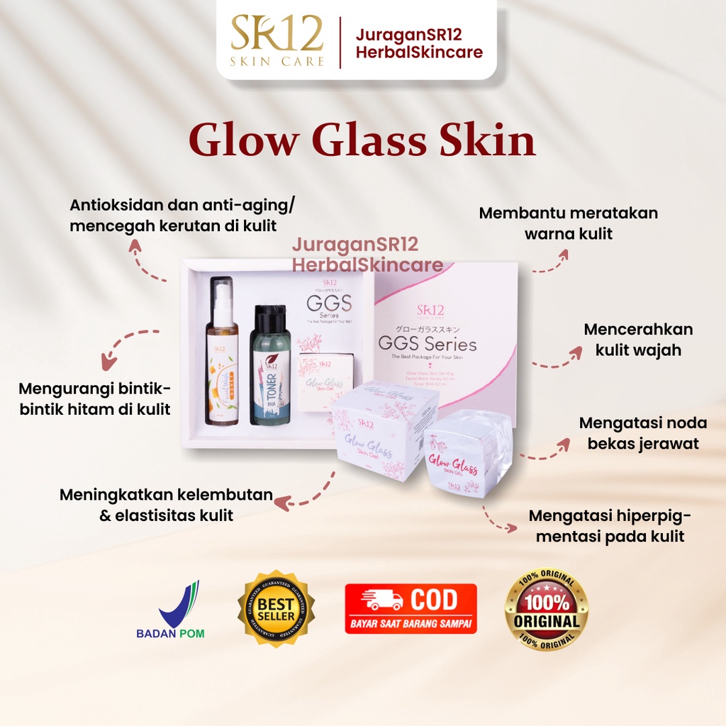 Glow Glass SR12 SR 12 Pencerah Skincare Glowing Anti Agging Krim Cream Pelembab Pembersih Penghilang Bintik Flek Hitam Bekas Jerawat Membandel Di Wajah BPOM Ampuh