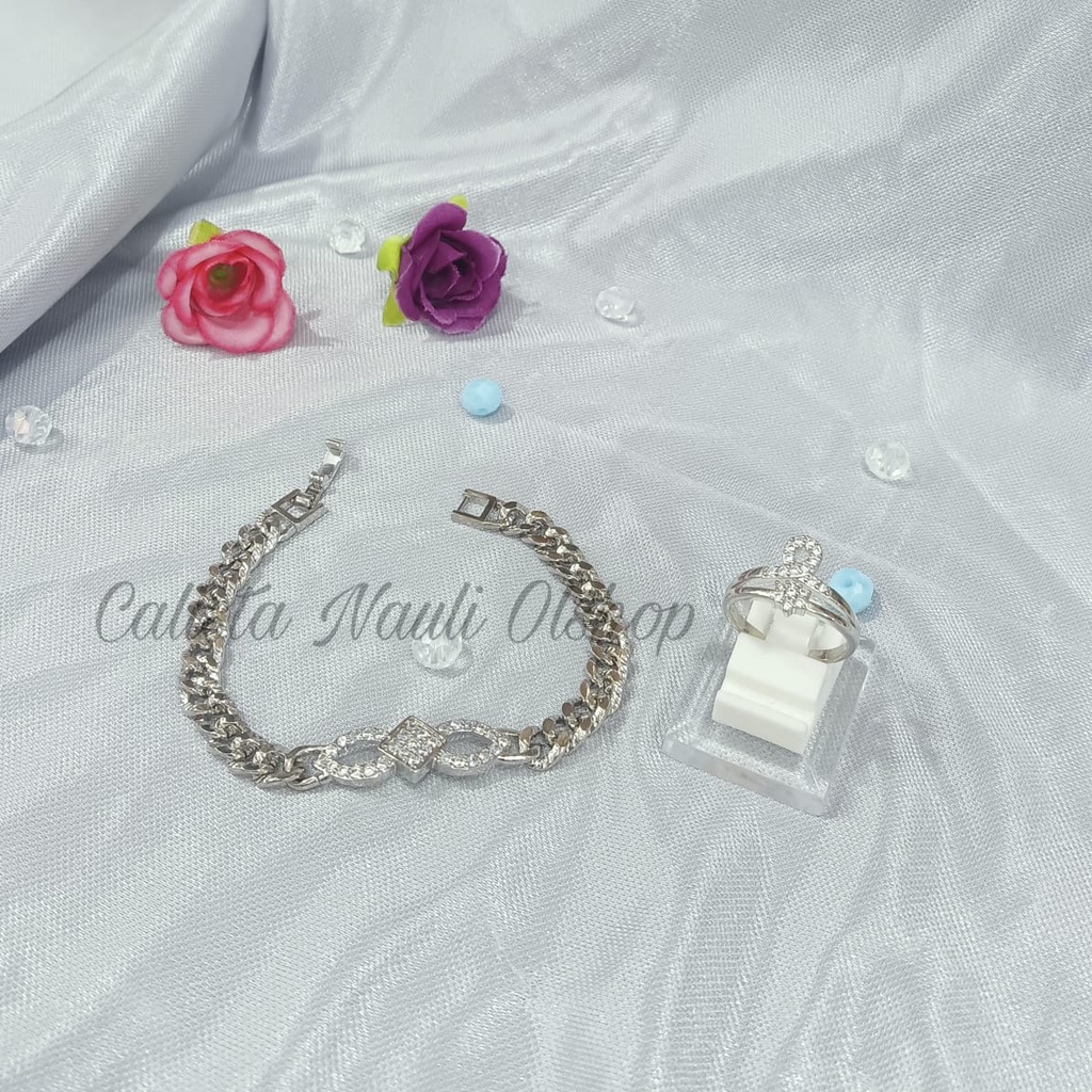 SET DEWASA RANTAI DAUN SILVER PERHIASAN EMAS  KOREA ANTI KARAT DAN ANTI LUNTUR