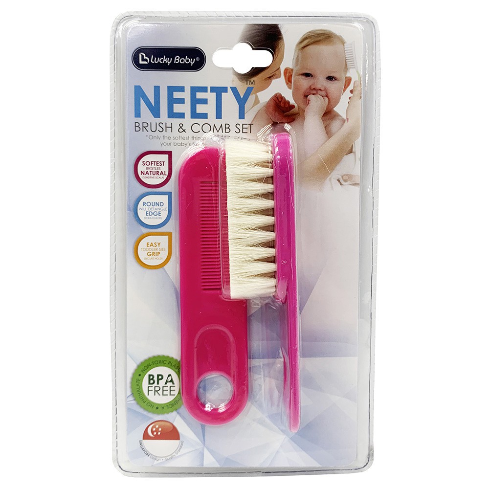 Lucky Baby Neety Brush &amp; Comb Set Blue Sisir dan sikat kepala Bayi