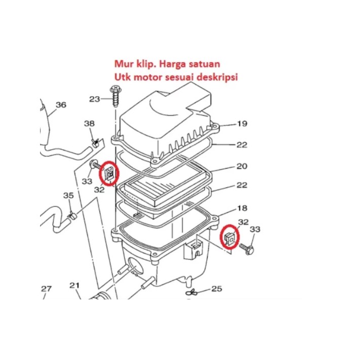 HRGA PRBJI NUT SPRING MUR KLIP CLIP BOX BOK FILTER UDARA ANGIN VIXION OLD LAMA OVI ORI 90183-06802