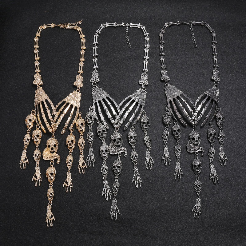 Kalung Choker Hias Liontin Kepala Tengkorak Gaya Vintage Untuk Halloween