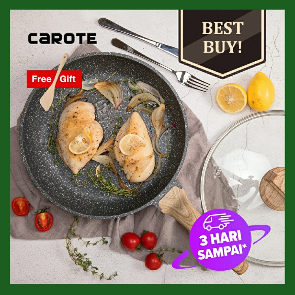 Carote Wajan Penggorengan Esensial Carote Fry Pan size 24, 26, 28 30 cm Kayu Lapisan Anti-lengket de