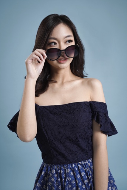 Celia Dress Navy Batik Kombinasi Wanita