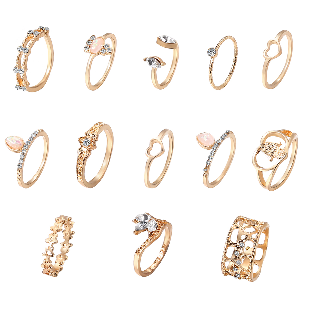 13Pcs/Set diamond inlaid love ring alloy women ring fashion jewelry accessories