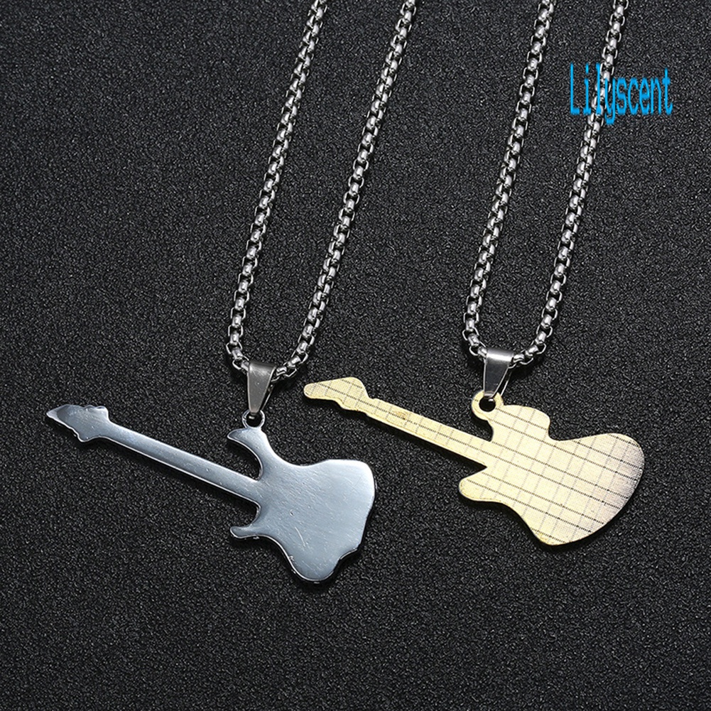 Kalung Rantai Panjang Liontin Gitar Bahan Stainless Steel Untuk Unisex