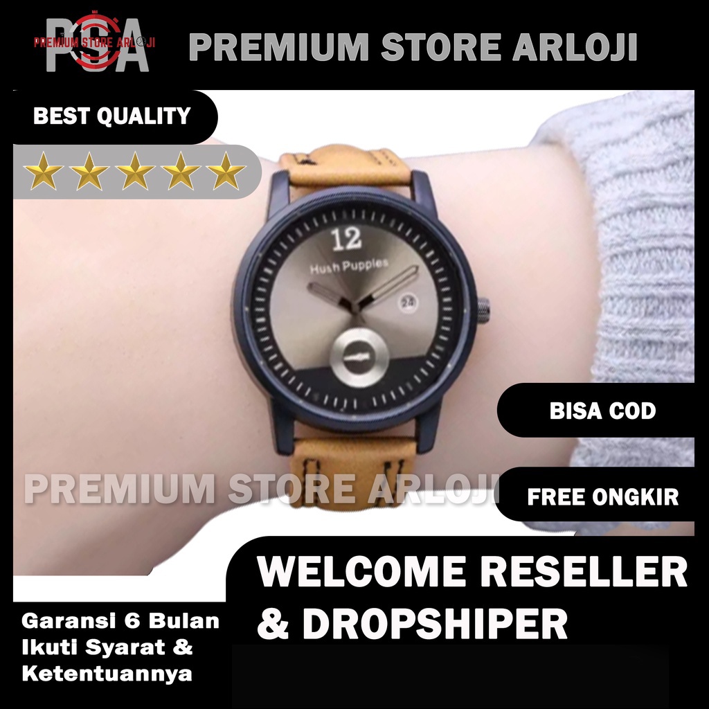 Grosiran Jam Tangan Wanita Hush Puppies 3525WK Analog Tali Kulit Tanggal Aktif Free Baterai Cadangan (BISACOD)