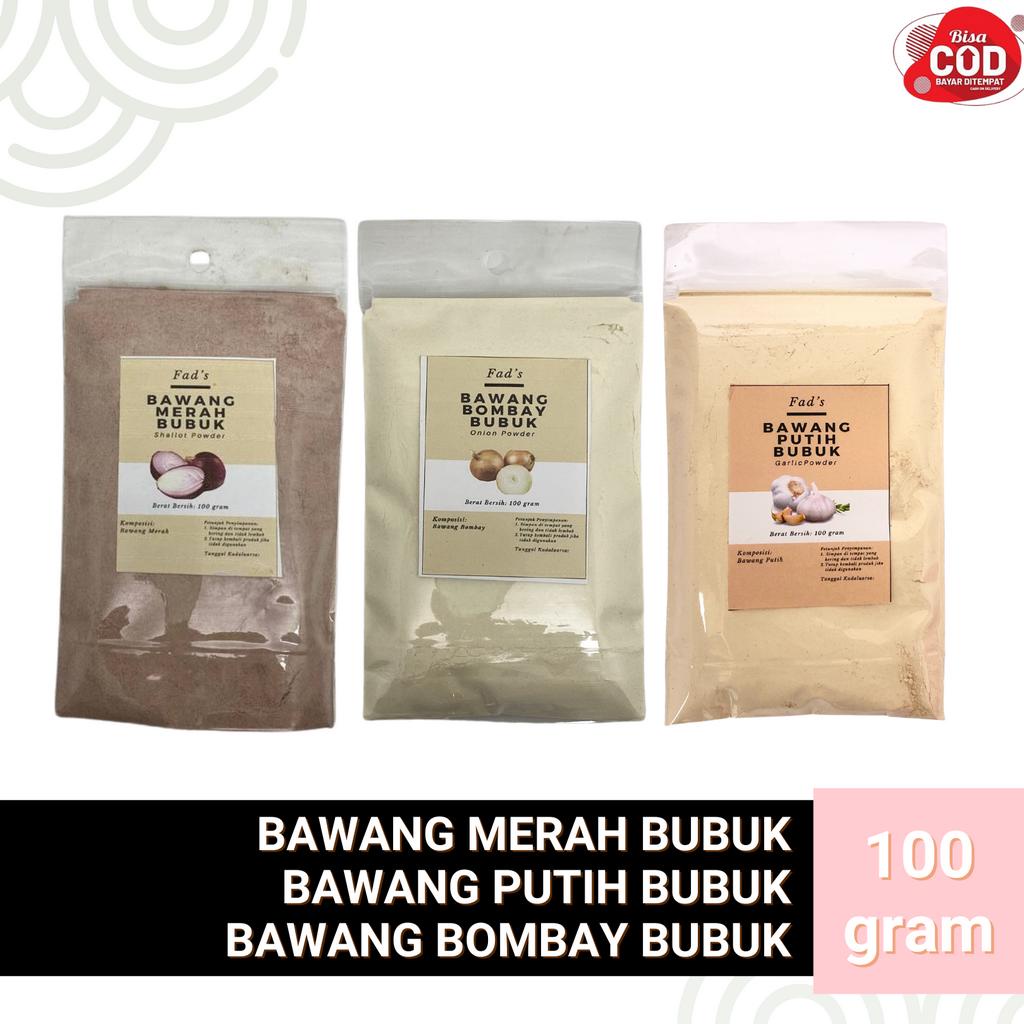 Fad's Bumbu Dapur Bubuk Bawang Putih Bubuk 100 Gram - Bawang Merah Bubuk 100 Gram - Bawang Bombay Bubuk 100 Gram