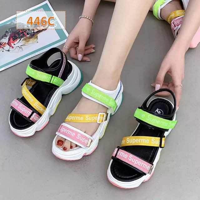 Sendal Gunung Wedges Fashion Wanita Sol Pelangi WA 412 Sandal Tali Rainbow Fahion Kasual Korea (446) Sol Tebal 5 Cm