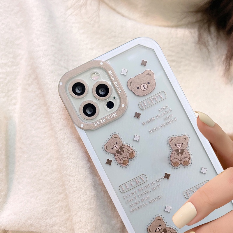 IPHONE Casing Ponsel Beruang Boneka Lucu Bening Kompatibel Untuk Iphone11 13 12 14 Pro Max6 6s 7 8 Plus XR 14Plus X XS Max SE Soft Back Cover