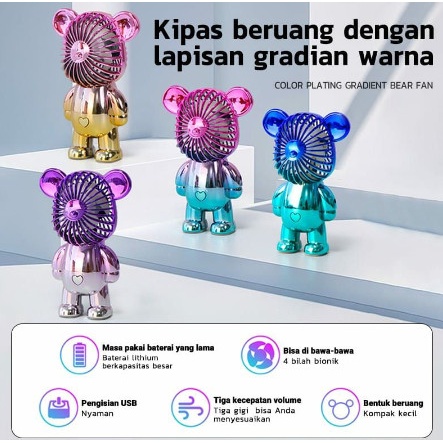 Kipas Angin Mini Portable Beruang Chrome Kipas Tangan Meja BearBreak