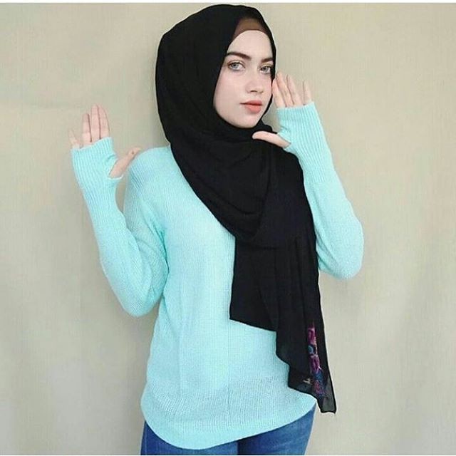 HOPYLOVY - Blouse Thumbhand bahan Rajut