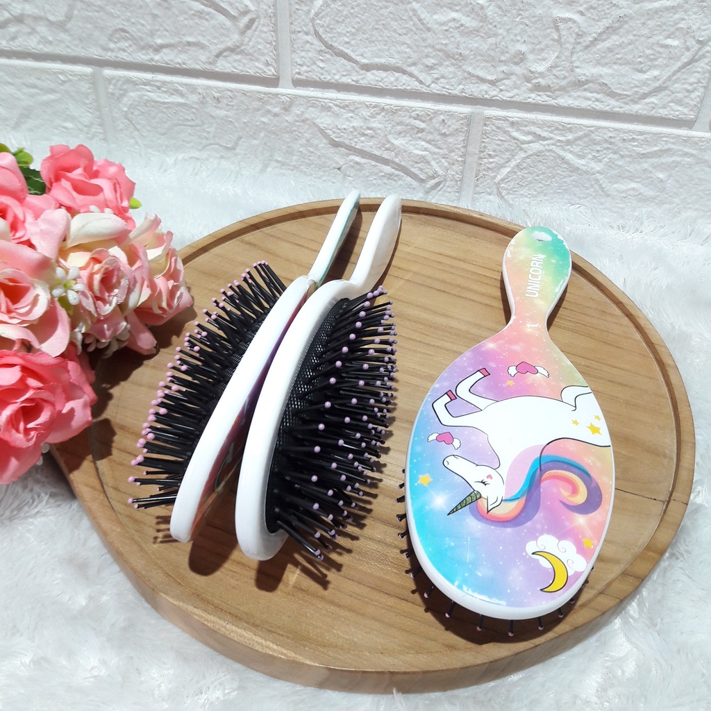 1465 / Sisir rambut wanita anti kusut premium / Model bulat korakter Unicorn