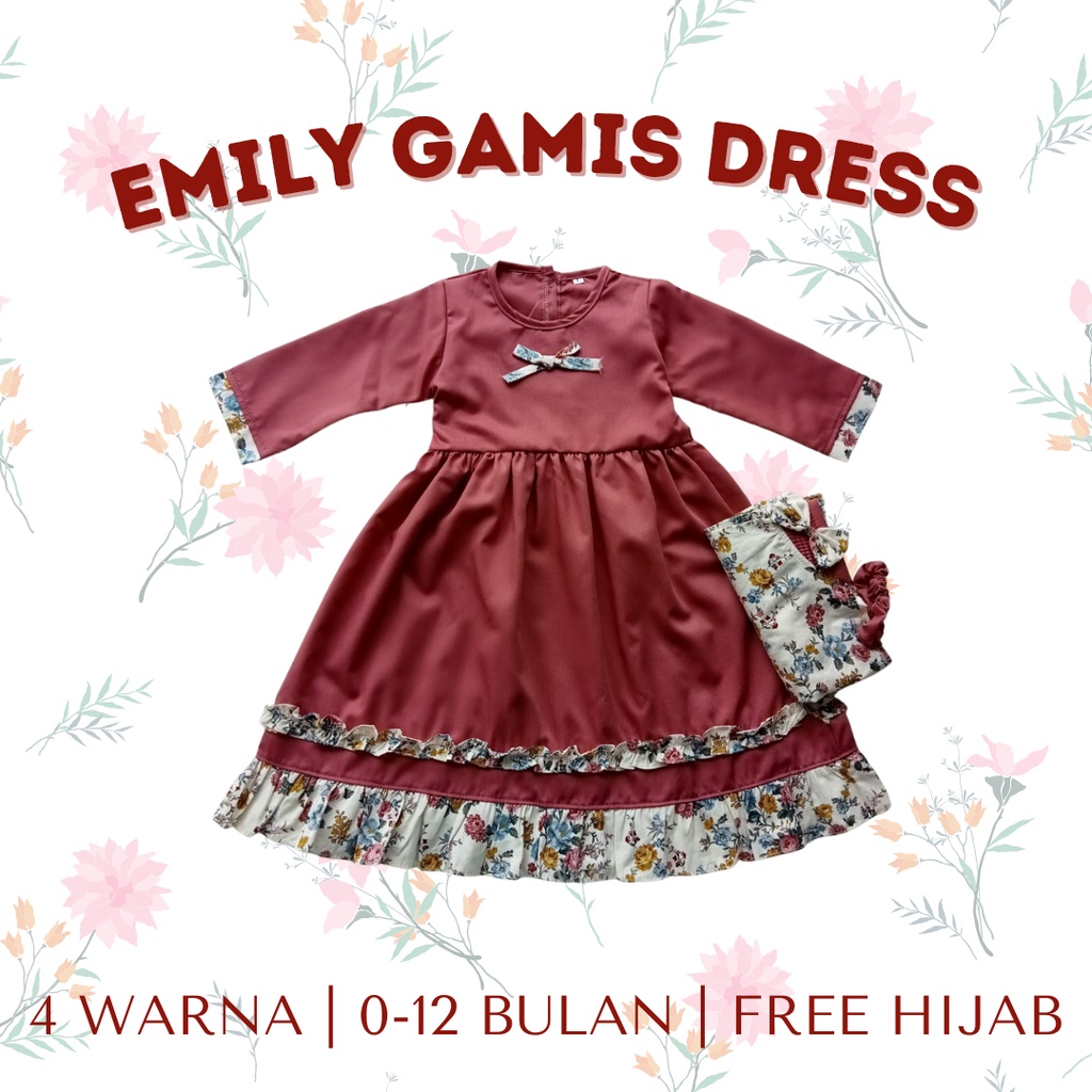 gamis dress anak 0 - 12 bulan 12 - 18 bulan baju dress muslim bayi anak perempuan EMILY GAMIS DRESS