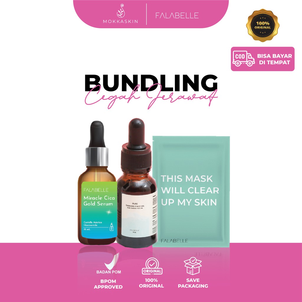 Falabelle Bundling cegah jerawat 1 ( Acne Mask,TamanuOil15 ml , Serum Falabelle)