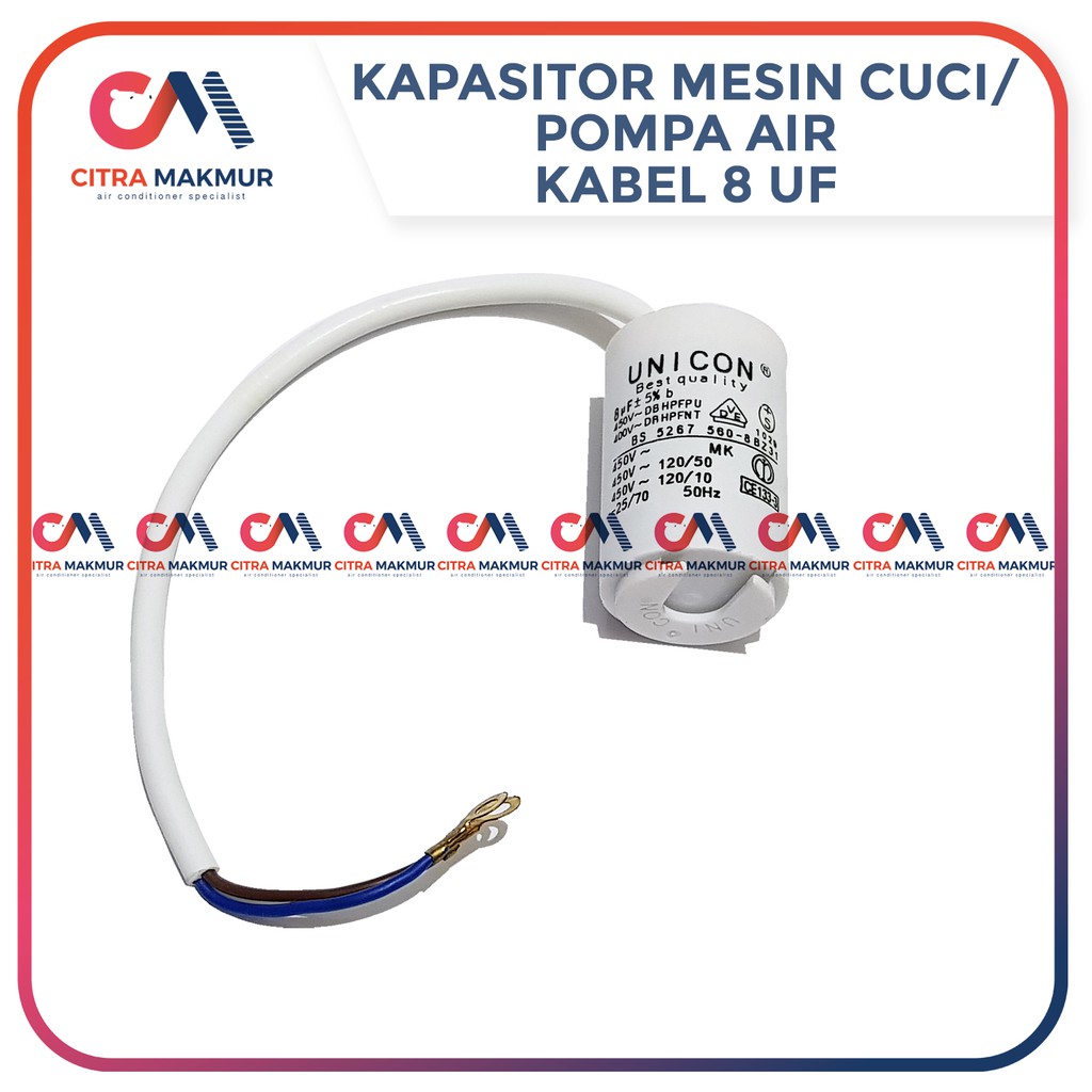 Kapasitor 8 uf Unicon Pompa Air Mesin Cuci Capasitor Sanyo mikro Single satuan Kabel Soket