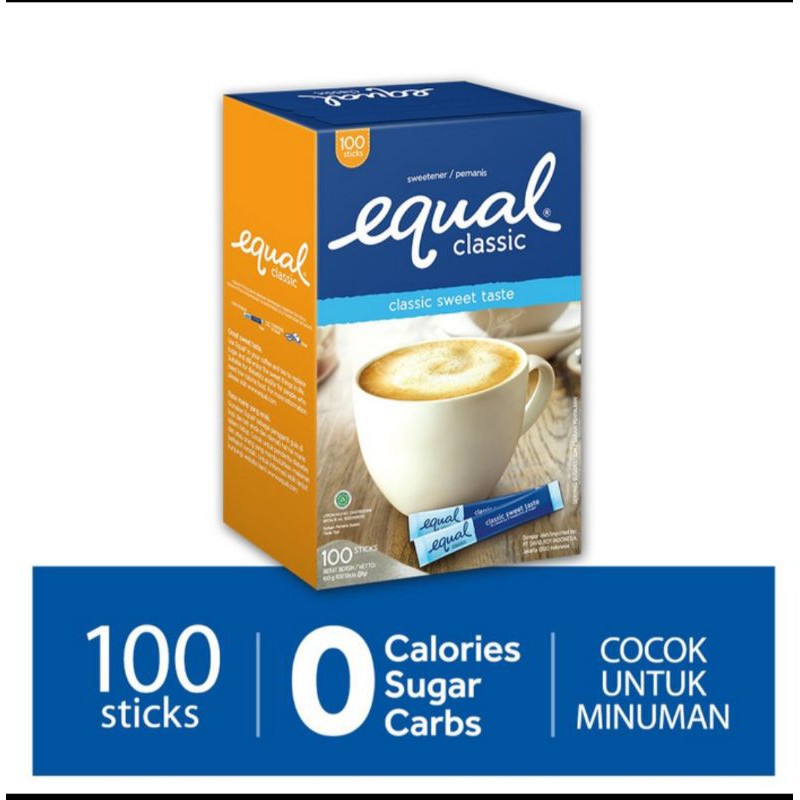 Equal Classic Zero Calorie sweetener, Pemanis buatan 100 sticks