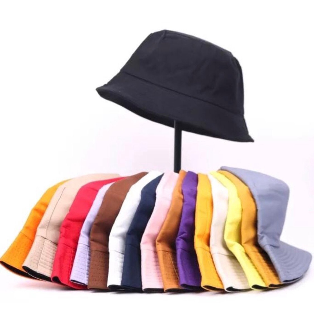 BISA COD_TOPI BUCKET HAT POLOS BISA BOLAK BALIK
