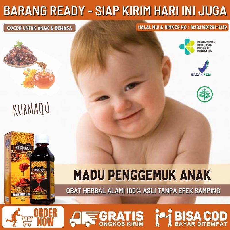 

Suplemen Vitamin Penambah Nafsu Makan Anak, Makan Jadi Lahap, Obat Penggemuk Badan, Penambah Pipi Chubby Anak, Vitamin Untuk Anak Jadi Gemuk & Sehat, Penambah Daya Tahan Tubuh Anak, Vitamin Agar Anak Kuat - Sari Kurma & Madu Asli - Kurmaqu 100% Alami