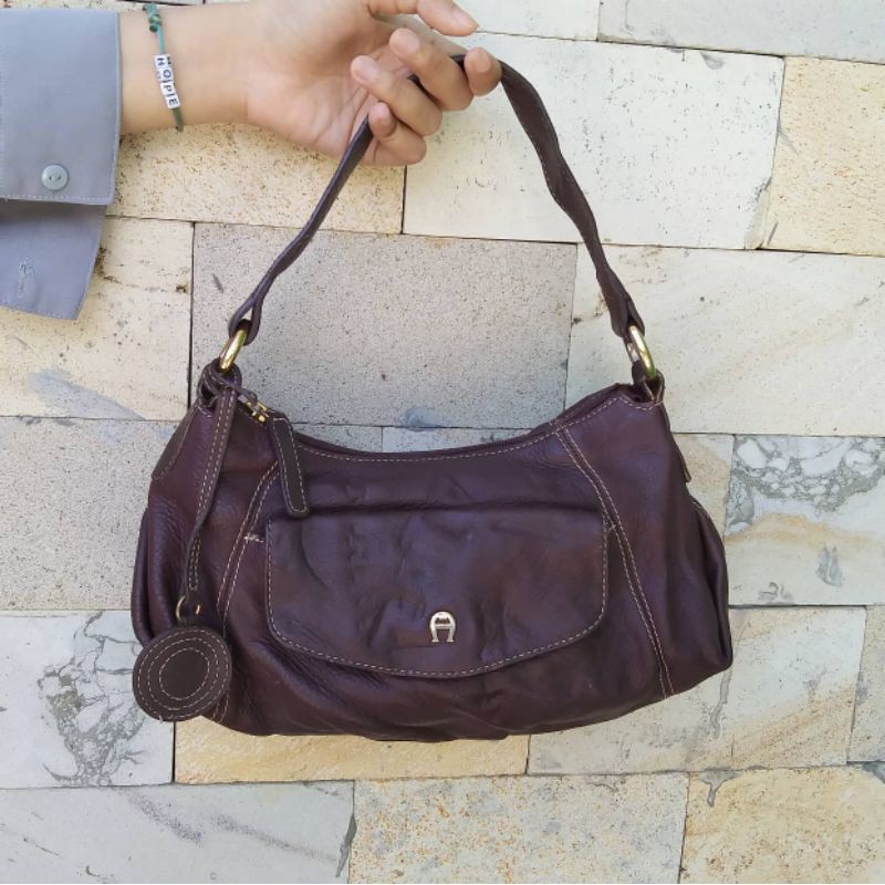 Tas AIGNER Authentic Preloved Hobo bag Second kulit asli Branded Vintage