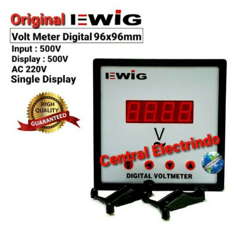 Volt Meter Digital LED 96x96mm E294U Single Dislplay EWIG.