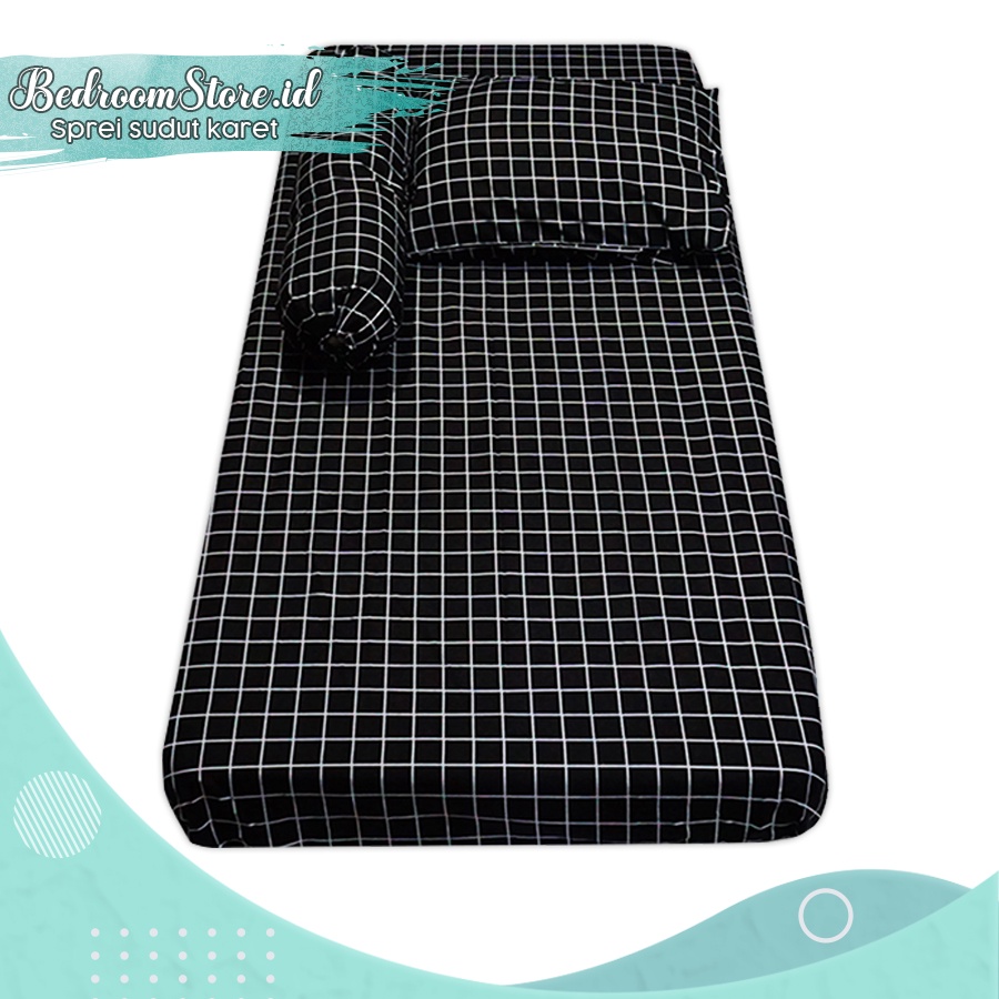 Sprei single Aesthetic monochrome kotak hitam dan kotak putih Sprei sudut karet