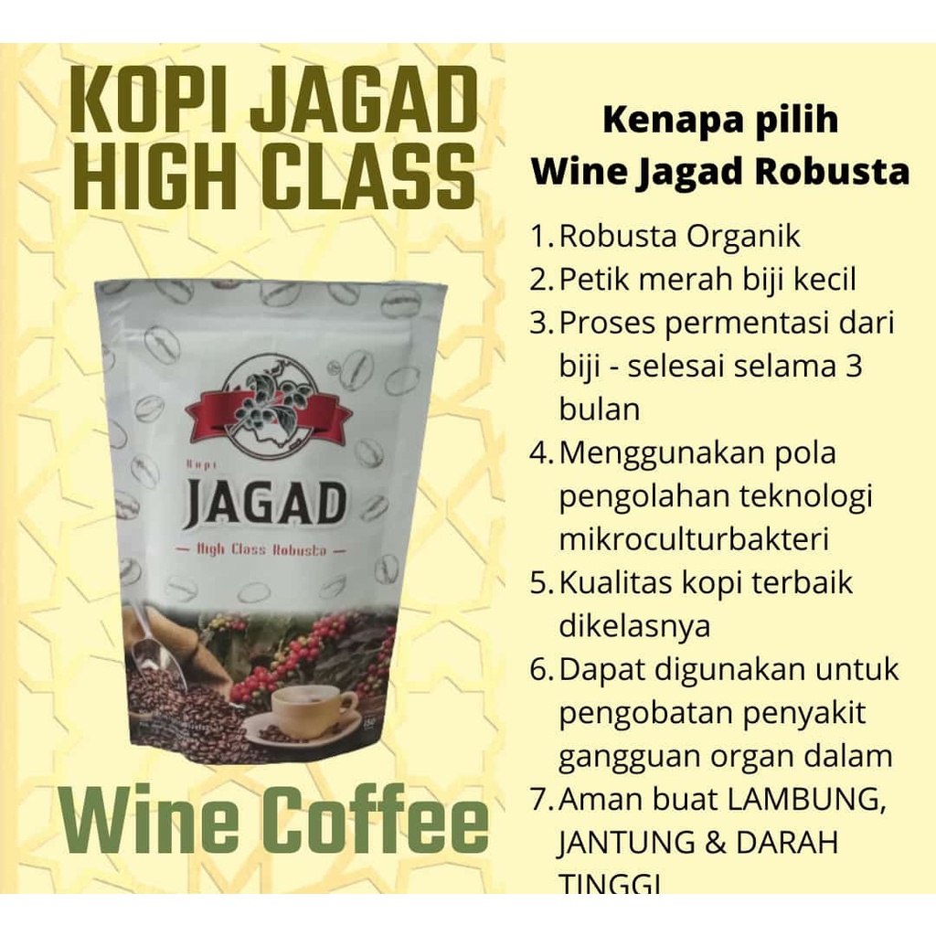 Kopi Hitam Sehat Probiotik Jagad High Class Robusta Wine Bubuk Murni Fermentasi Organik Robusta Premium Asli Original Tanpa Campuran Gula Aman Untuk Penderita Sakit Maag Asam Lambung Jantung Hipertensi Darah Tinggi