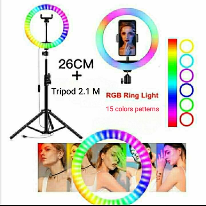 RINGLIGHT RGB RAINBOW 26CM +Tripod 2.1 M MAKEUP VLOG TIKTOK