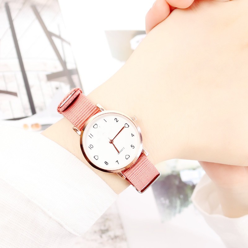 ELBER J173 Jam Tangan Kanvas Wanita Jam Analog Cewek Elegan Wrist Watch-Oren