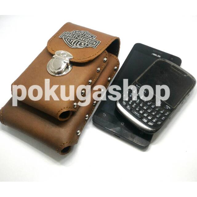 Sarung hp kulit sapi pull up logo harley