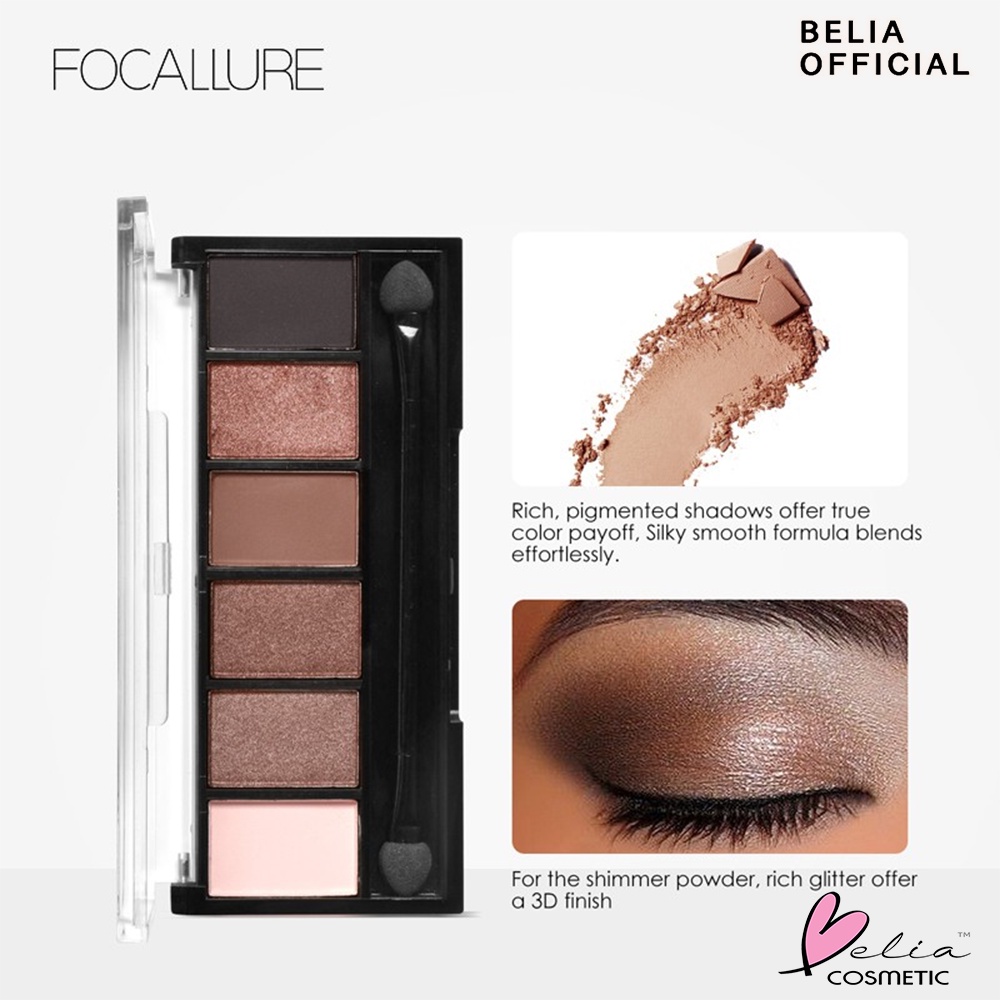 ❤ BELIA ❤ FOCALLURE Smokey 6 Colors Eyeshadow Palette FA06 | Eyeshadow | Riasan Mata (✔BPOM)