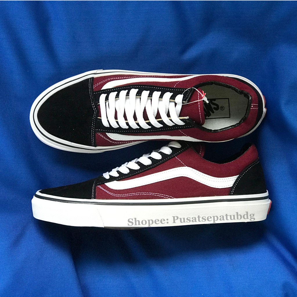 VANS OLDSKOOL BLACK MAROON WHITE WAFFLE DT