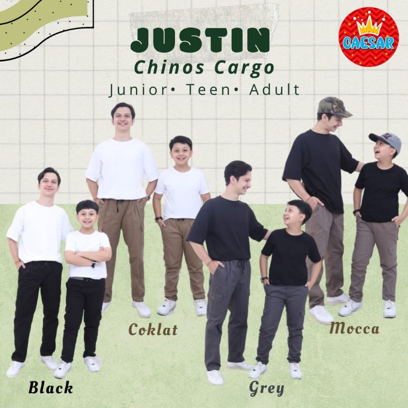 Celana Panjang Chinos Cargo Anak Remaja Dewasa Justin Caesar