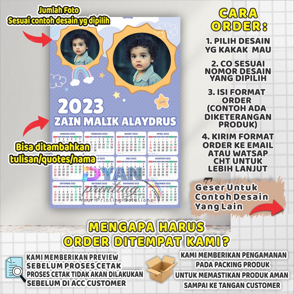 KALENDER 2023 CUSTOM FOTO,TANPA PO BISA COD/BAYAR DITEMPAT