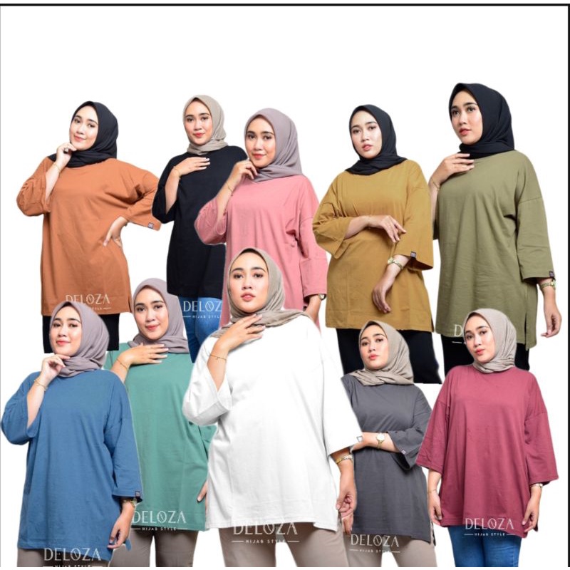 Basic Oversized Top Kaos Polos Wanita Jumbo Lengan 7/8 / Atasan Casual