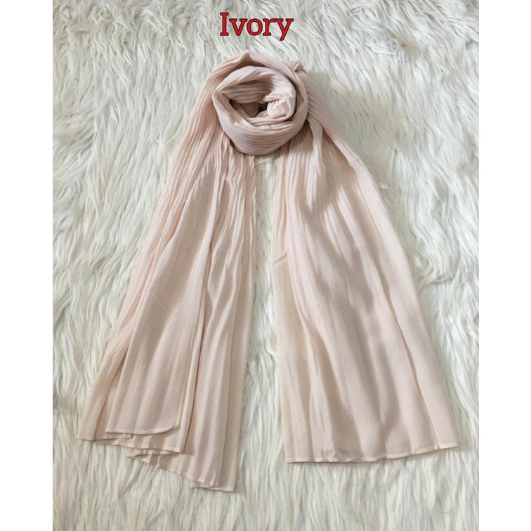 Premium PASHMINA PLISKET DUYUNG CERUTY Uno AZARA Ori Hijab Jilbab Pasmina 180x75cm-IVORY