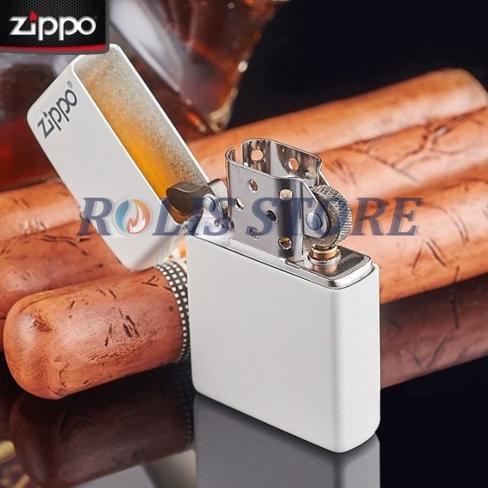 COD- Korek Zippo Putih Matte White Logo Premium Grade Ori - Free Box