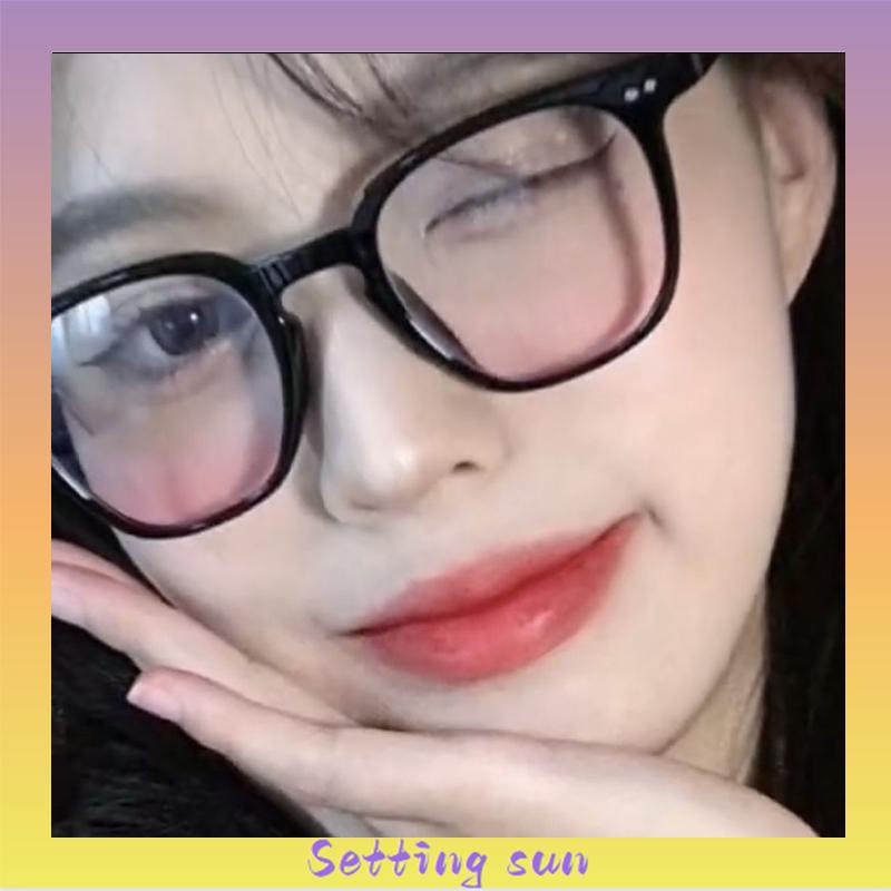 Gradient Pink Blush Glasses Wanita Trendi Wajah Bulat Kacamata Bingkai Hitam untuk Foto TN